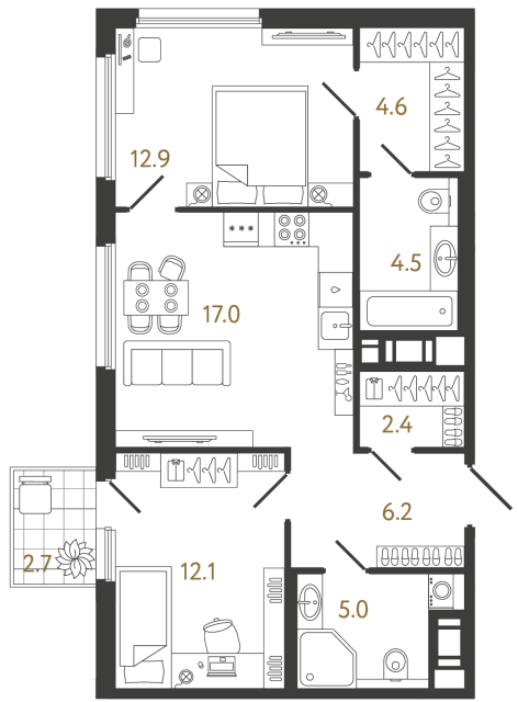 2-комнатная квартира, 64.7 м²; этаж: 18 - купить в Санкт-Петербурге