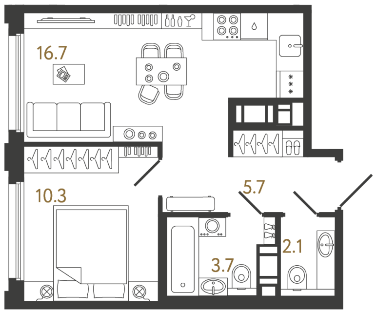 1-комнатная квартира, 38.5 м²; этаж: 3 - купить в Санкт-Петербурге