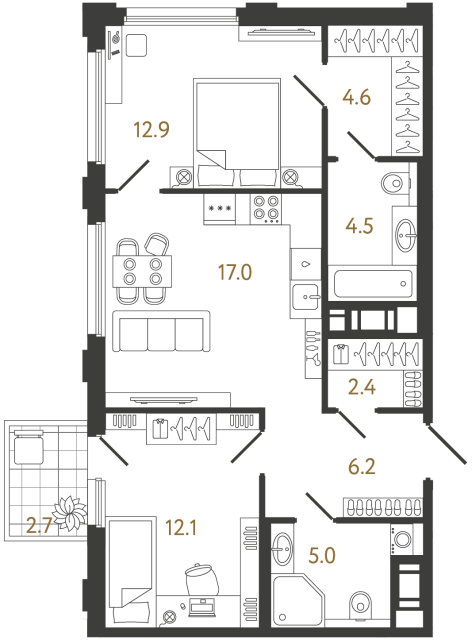 2-комнатная квартира, 64.7 м²; этаж: 4 - купить в Санкт-Петербурге
