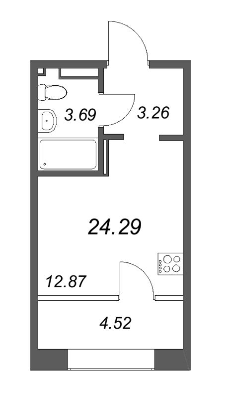 1-комнатная квартира  №533 в 17/33 Петровский остров: 24.92 м², этаж 6 - купить в Санкт-Петербурге