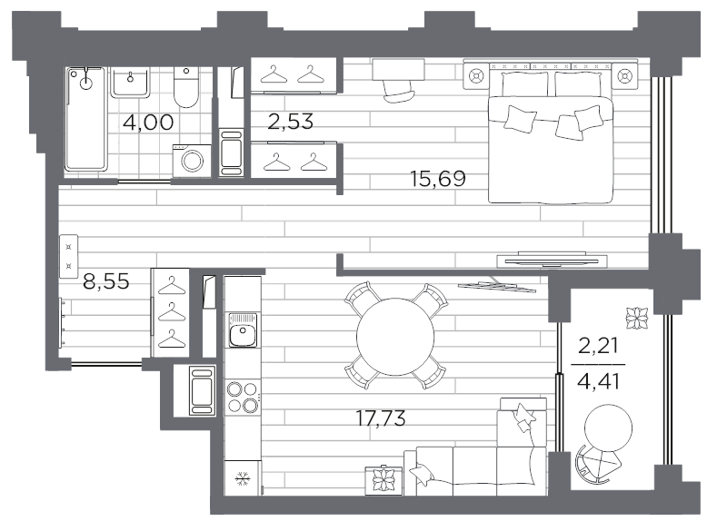 1-комнатная квартира  №34 в Ассамблея: 50.71 м², этаж 4 - купить в Санкт-Петербурге