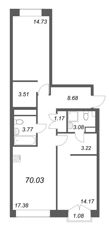 2-комнатная квартира  №197 в ID Petrogradskaya: 70.03 м², этаж 3 - купить в Санкт-Петербурге
