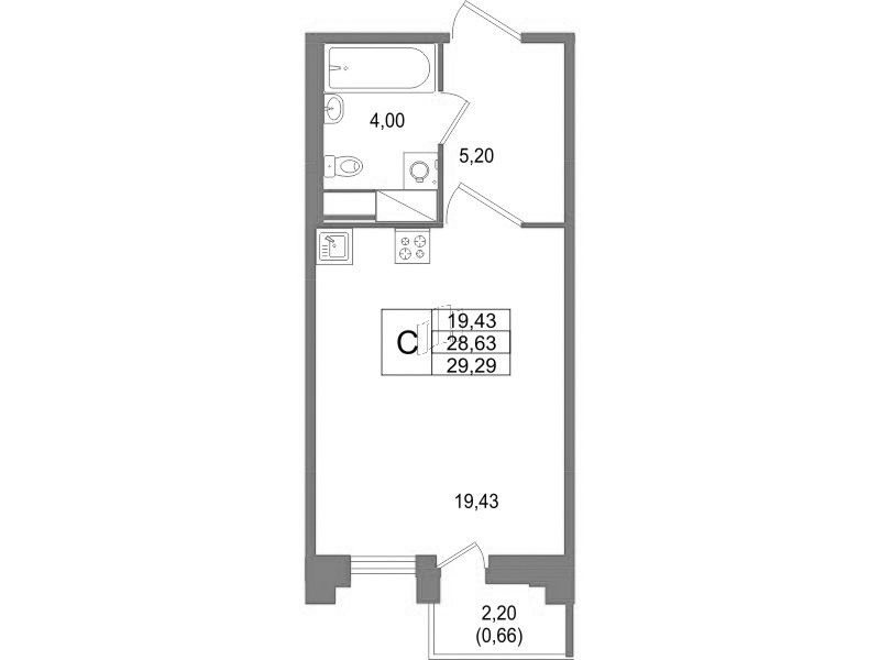 1-комнатная квартира, 29.29 м²; этаж: 11 - купить в Санкт-Петербурге