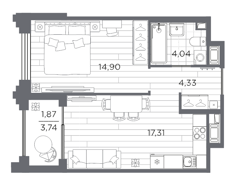 1-комнатная квартира  №32 в Ассамблея: 42.45 м², этаж 4 - купить в Санкт-Петербурге