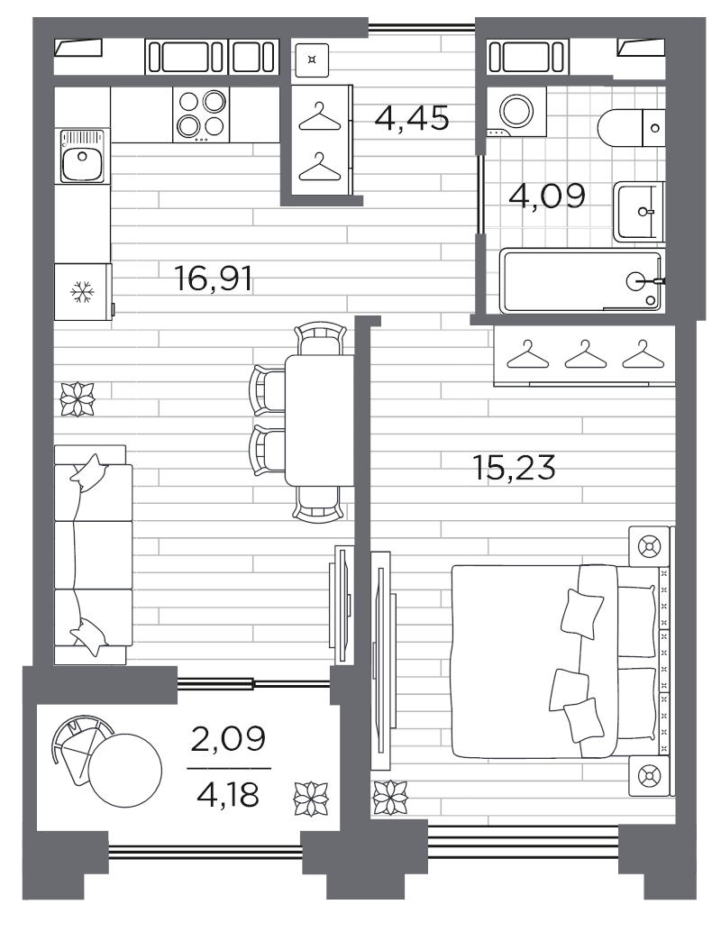 1-комнатная квартира, 42.77 м²; этаж: 11 - купить в Санкт-Петербурге