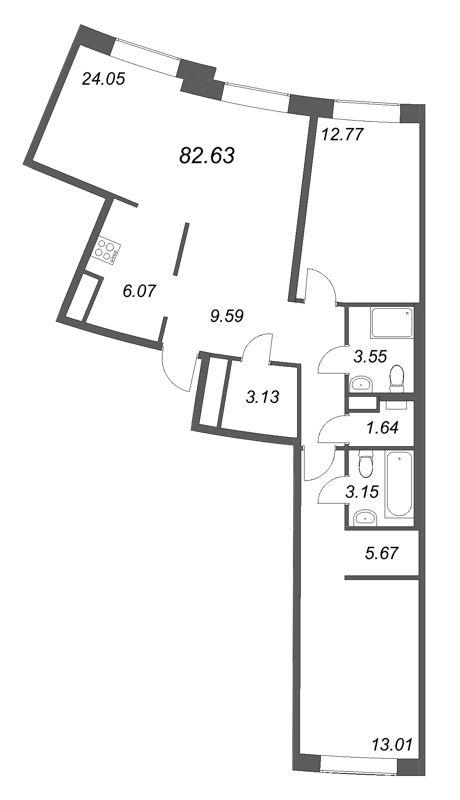 2-комнатная квартира, 82.63 м²; этаж: 5 - купить в Санкт-Петербурге