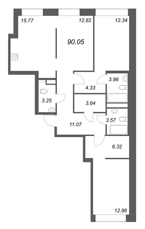 2-комнатная квартира  №292 в ID Petrogradskaya: 90.05 м², этаж 5 - купить в Санкт-Петербурге