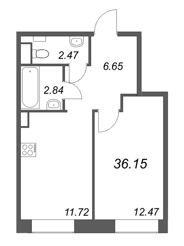 1-комнатная квартира  №219 в ID Petrogradskaya: 36.15 м², этаж 3 - купить в Санкт-Петербурге
