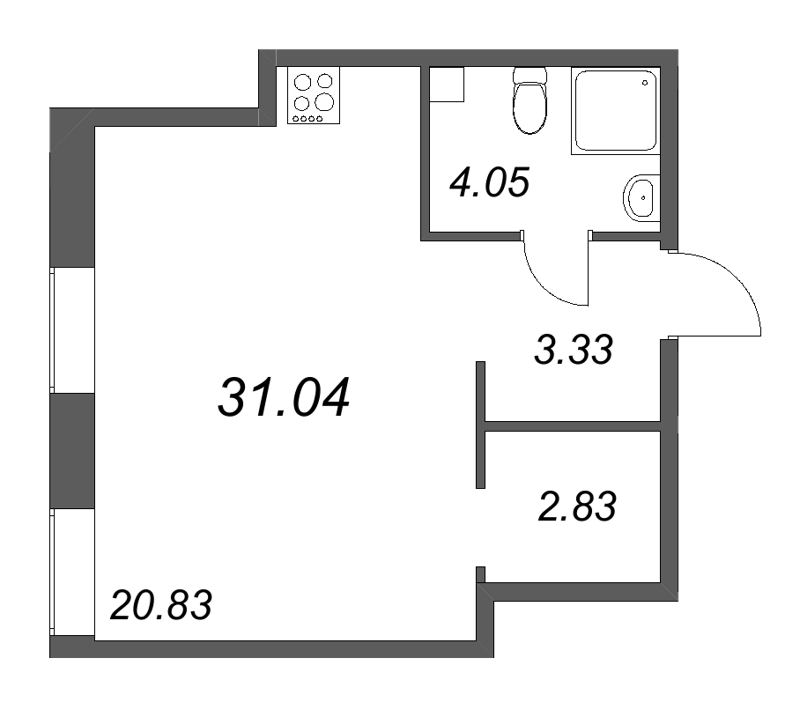 1-комнатная квартира, 31.04 м²; этаж: 2 - купить в Санкт-Петербурге