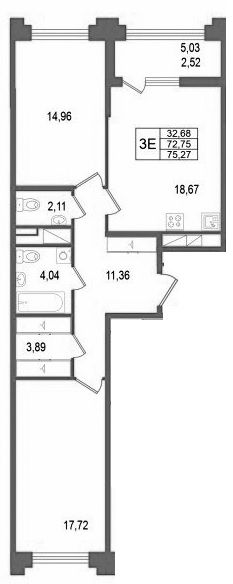 2-комнатная квартира, 75.27 м²; этаж: 11 - купить в Санкт-Петербурге