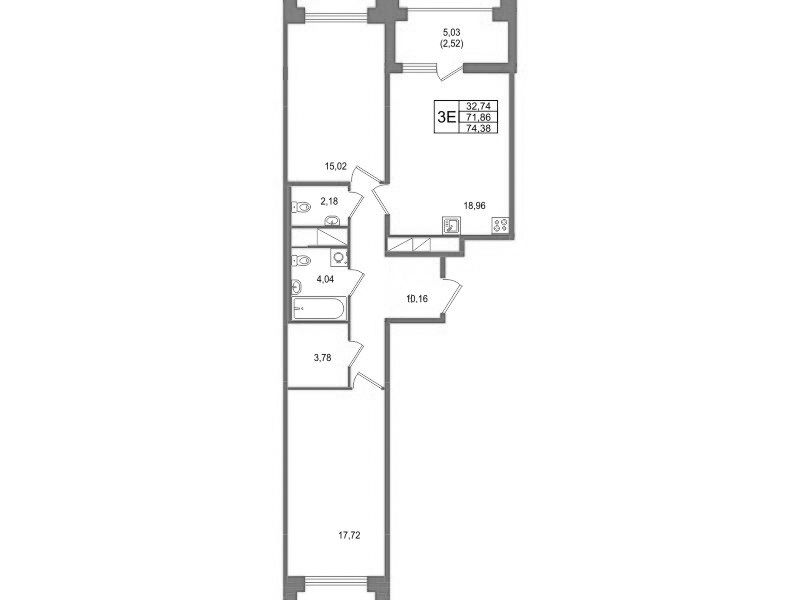 2-комнатная квартира, 74.38 м²; этаж: 11 - купить в Санкт-Петербурге