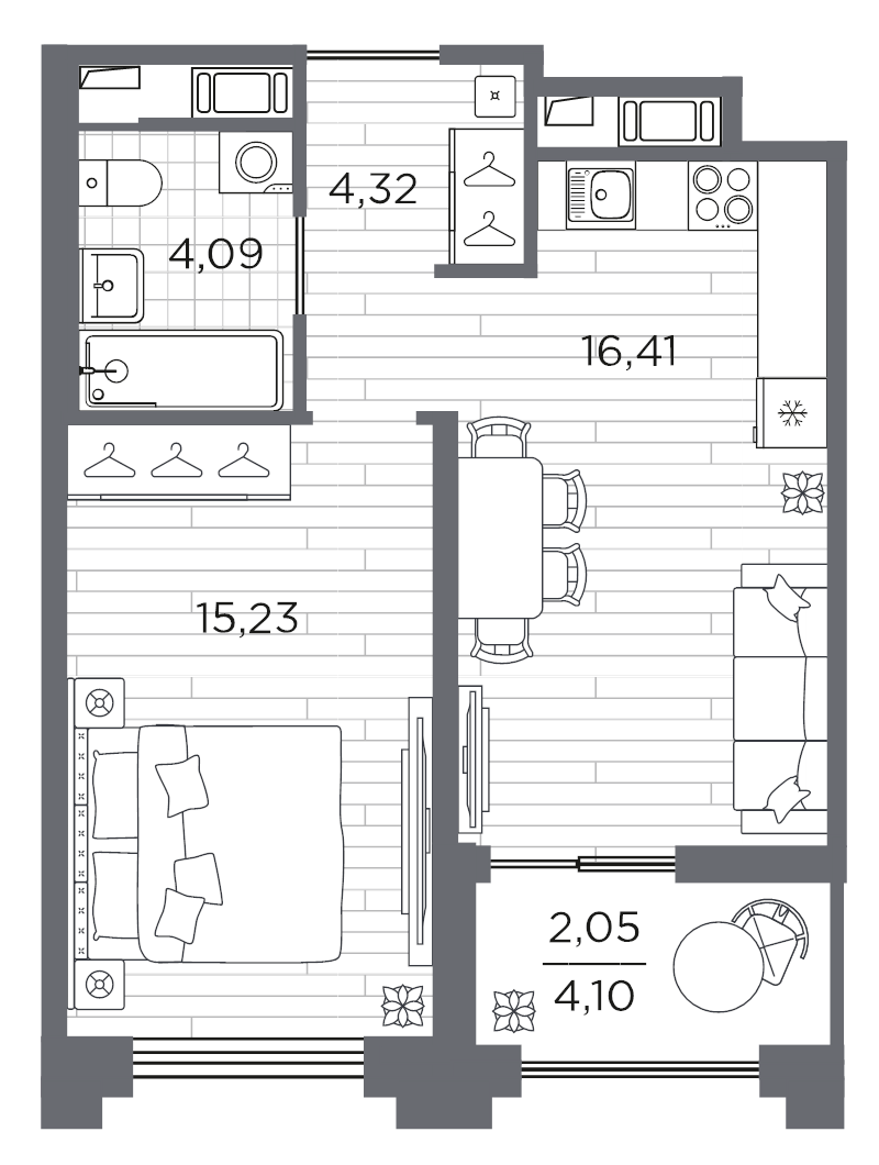 1-комнатная квартира, 42.1 м²; этаж: 11 - купить в Санкт-Петербурге
