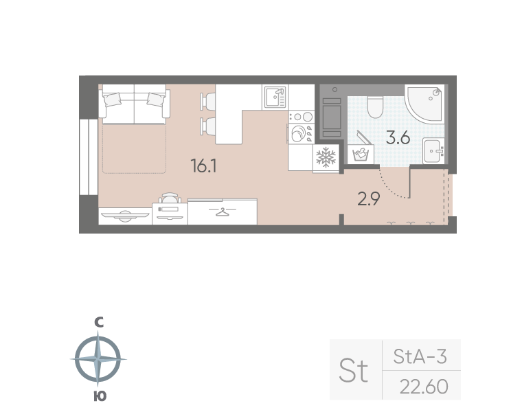 1-комнатная квартира, 22.6 м²; этаж: 4 - купить в Санкт-Петербурге