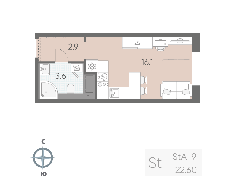 1-комнатная квартира, 22.6 м²; этаж: 5 - купить в Санкт-Петербурге