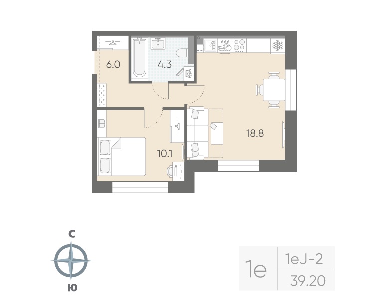 1-комнатная квартира, 39.2 м²; этаж: 3 - купить в Санкт-Петербурге