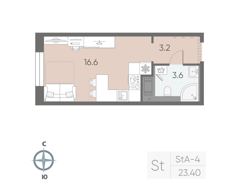 1-комнатная квартира №5 в: «Большая Охта»: 23.4 м²; этаж: 4 - купить в Санкт-Петербурге
