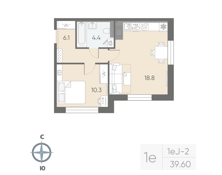 1-комнатная квартира, 39.6 м²; этаж: 10 - купить в Санкт-Петербурге