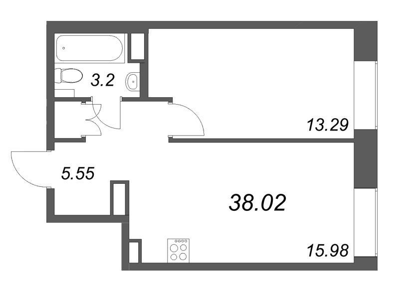 1-комнатная квартира  №354 в ID Petrogradskaya: 38.02 м², этаж 6 - купить в Санкт-Петербурге