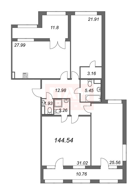3-комнатная квартира  №31 в Familia: 144.1 м², этаж 4 - купить в Санкт-Петербурге