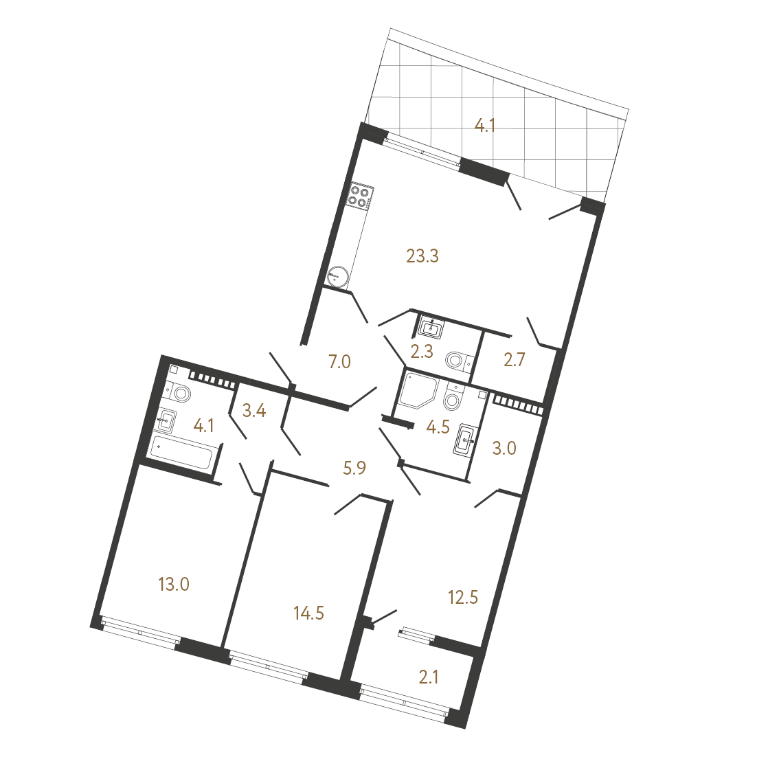 3-комнатная квартира  №20 в Миръ: 95.9 м², этаж 8 - купить в Санкт-Петербурге