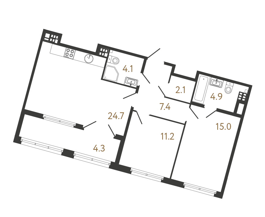 2-комнатная квартира  №44 в Миръ: 69 м², этаж 7 - купить в Санкт-Петербурге