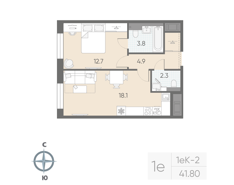 1-комнатная квартира, 41.8 м²; этаж: 8 - купить в Санкт-Петербурге