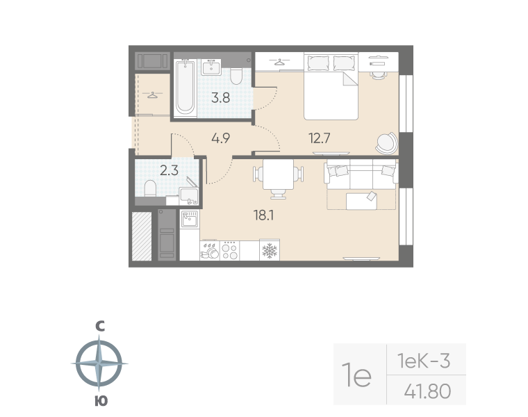 1-комнатная квартира, 41.8 м²; этаж: 11 - купить в Санкт-Петербурге