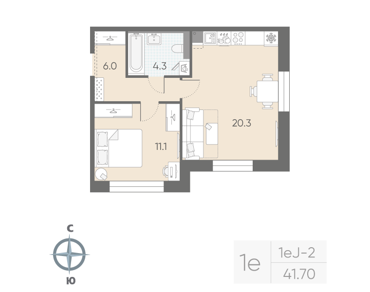 1-комнатная квартира, 41.7 м²; этаж: 3 - купить в Санкт-Петербурге