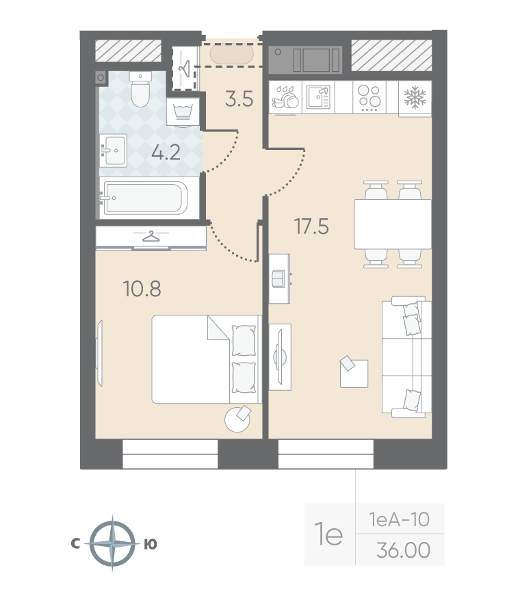 1-комнатная квартира, 36 м²; этаж: 12 - купить в Санкт-Петербурге
