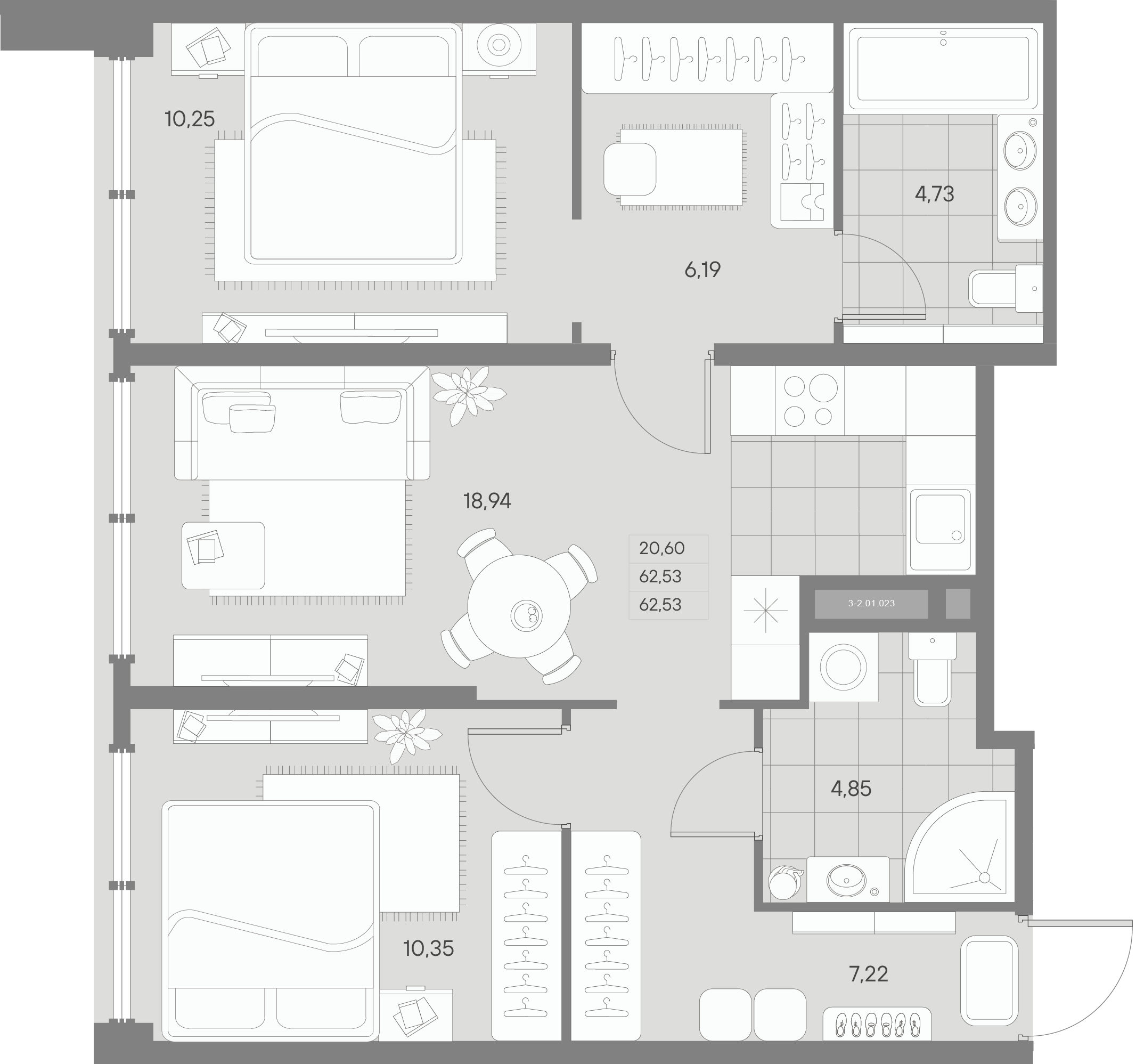2-комнатная квартира  №23 в Avant: 62.6 м², этаж 1 - купить в Санкт-Петербурге