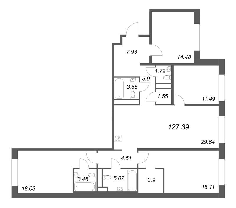 4-комнатная квартира  №371 в Avant: 128.88 м², этаж 7 - купить в Санкт-Петербурге