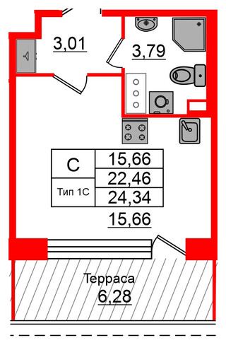 1-комнатная квартира, 22.46 м²; этаж: 12 - купить в Санкт-Петербурге