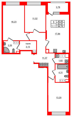 3-комнатная квартира № в: Setl Ривьера: 82.81 м²; этаж: 2 - купить в Санкт-Петербурге