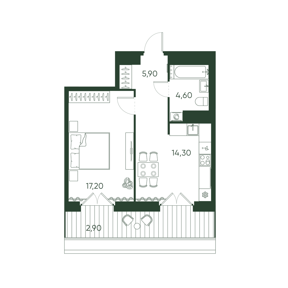 1-комнатная квартира  №130 в Моисеенко, 10: 44.9 м², этаж 10 - купить в Санкт-Петербурге