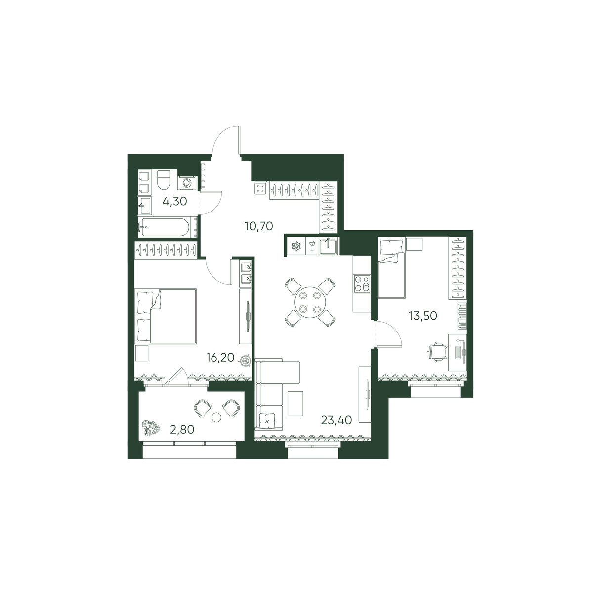 2-комнатная квартира  №104 в Моисеенко, 10: 70.9 м², этаж 5 - купить в Санкт-Петербурге