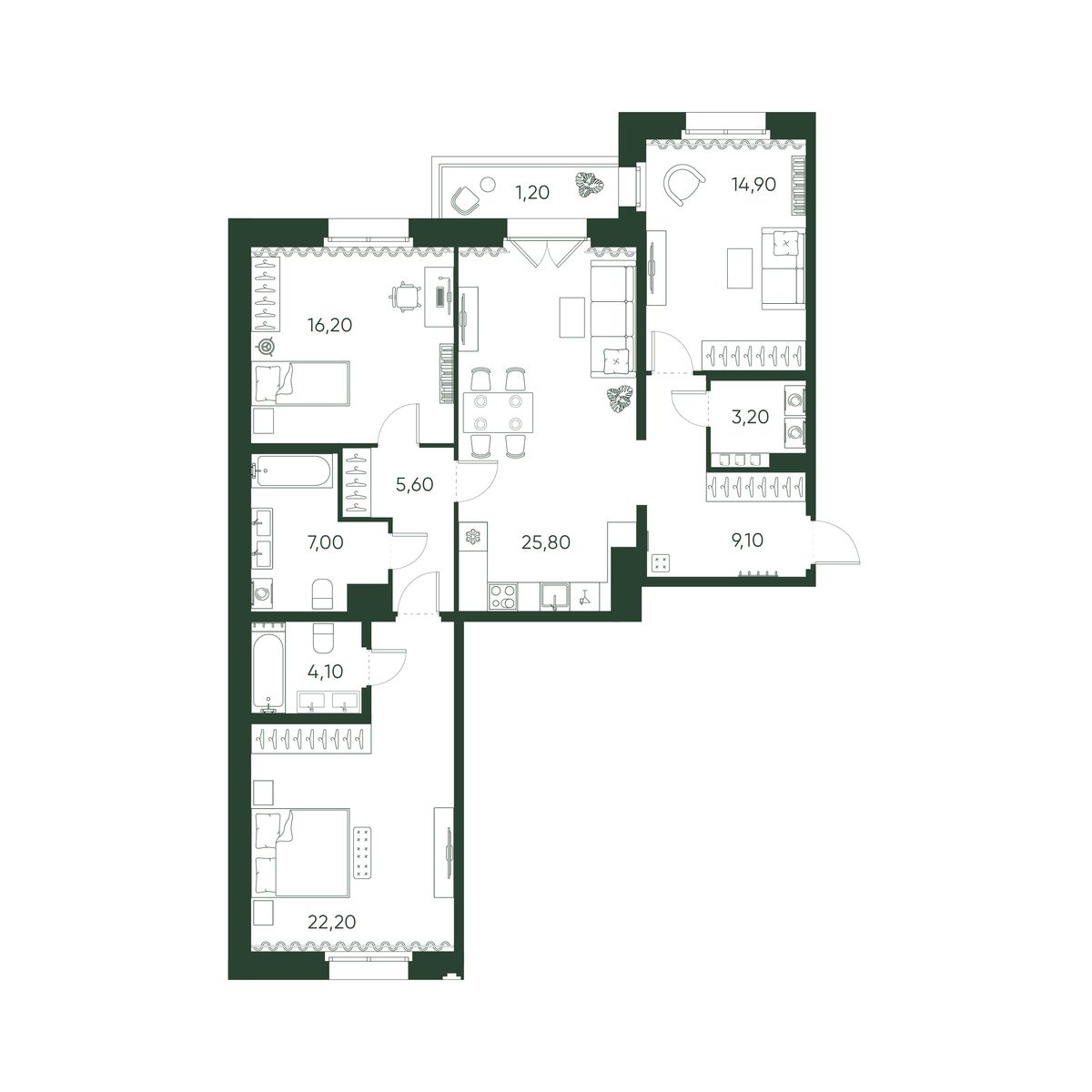 3-комнатная квартира  №45 в Моисеенко, 10: 109.3 м², этаж 5 - купить в Санкт-Петербурге