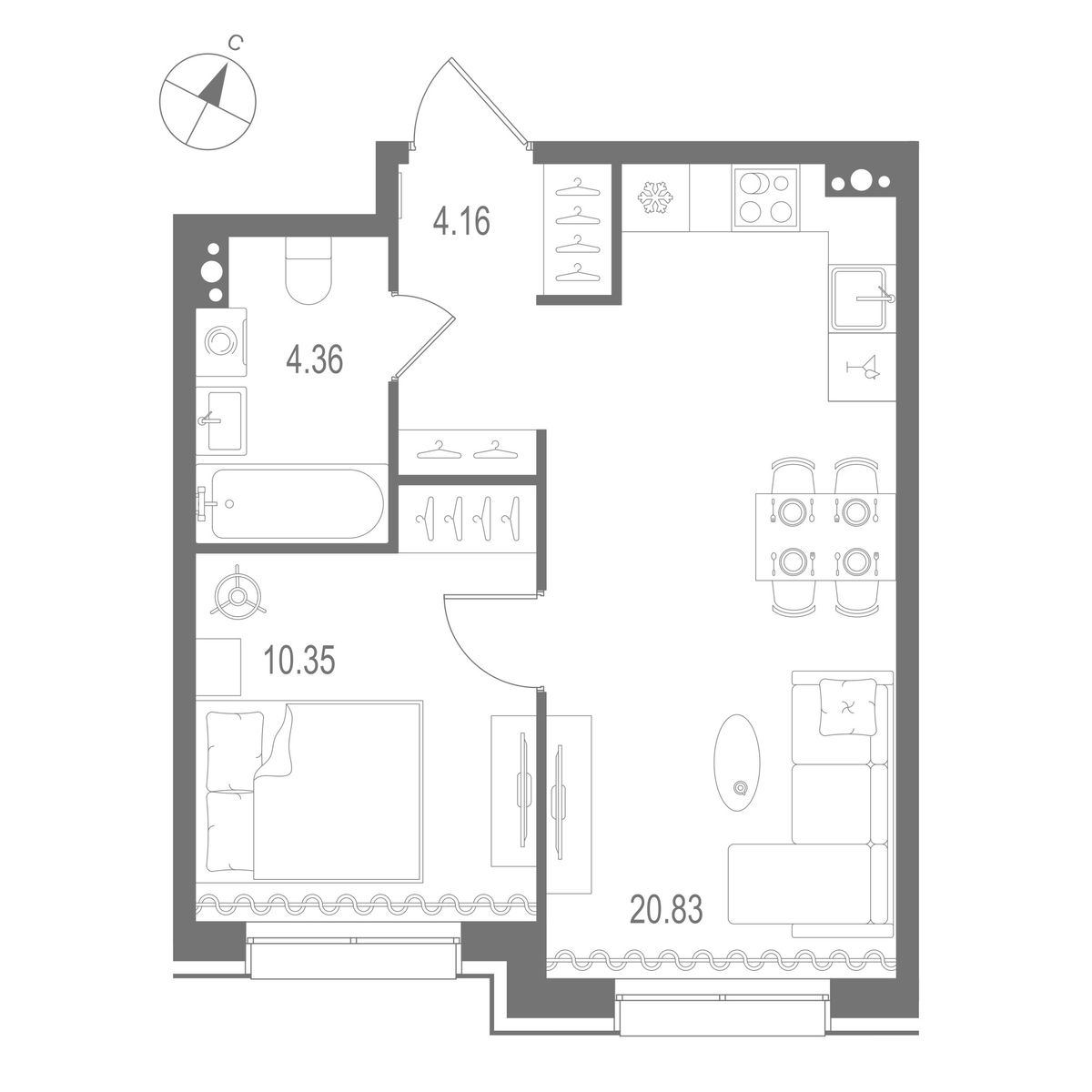 1-комнатная квартира, 39.7 м²; этаж: 4 - купить в Санкт-Петербурге