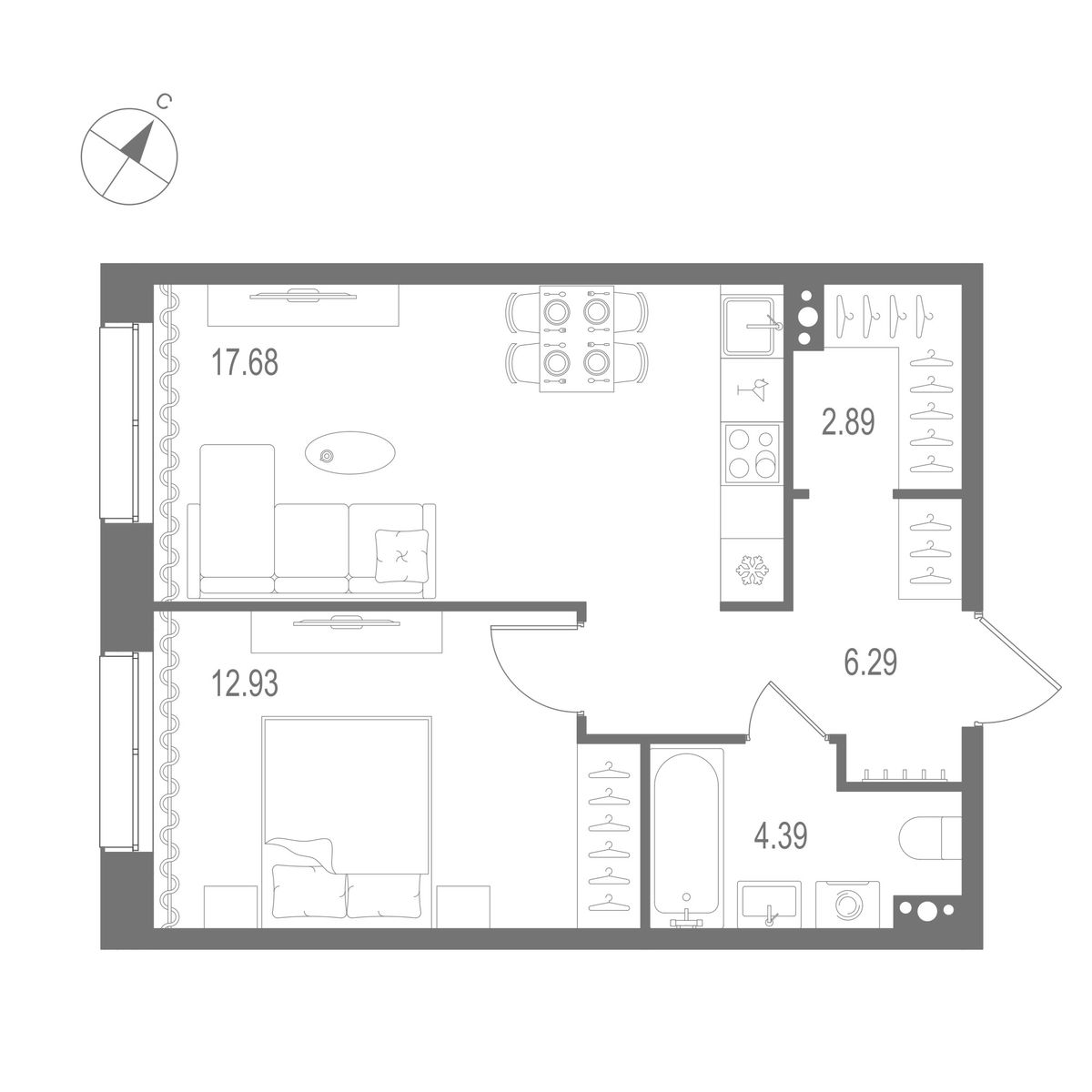1-комнатная квартира, 44.18 м²; этаж: 5 - купить в Санкт-Петербурге