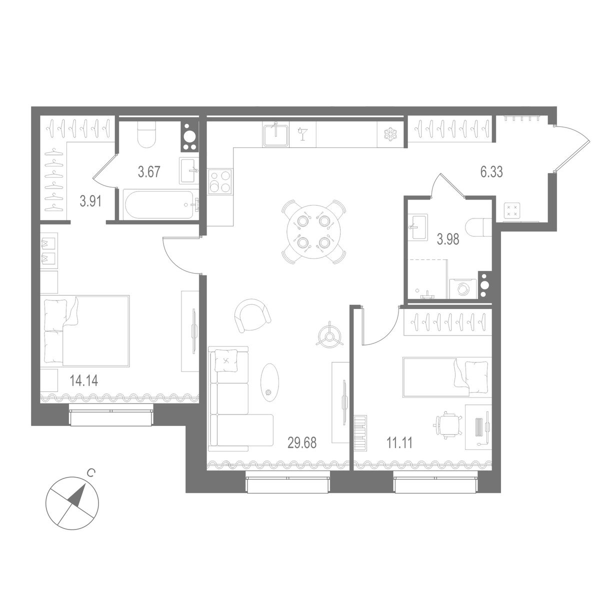 2-комнатная квартира, 72.82 м²; этаж: 6 - купить в Санкт-Петербурге
