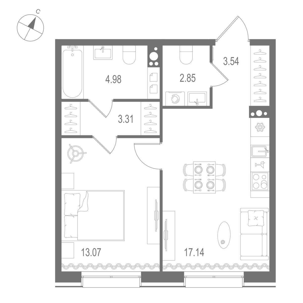 1-комнатная квартира, 44.89 м²; этаж: 7 - купить в Санкт-Петербурге