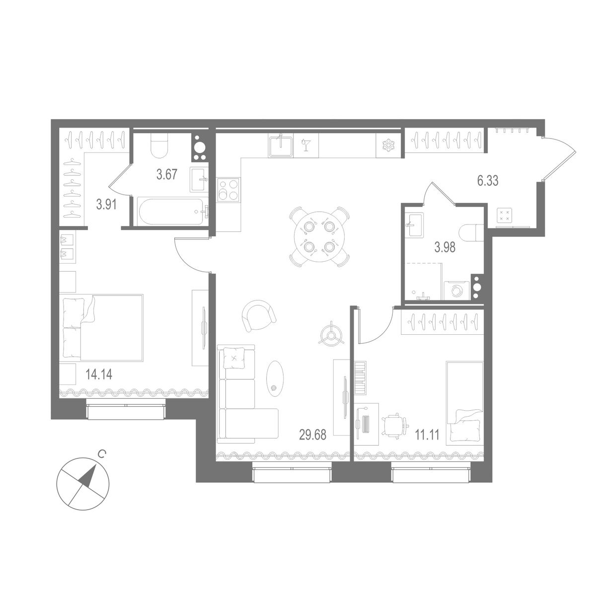 2-комнатная квартира, 72.82 м²; этаж: 6 - купить в Санкт-Петербурге