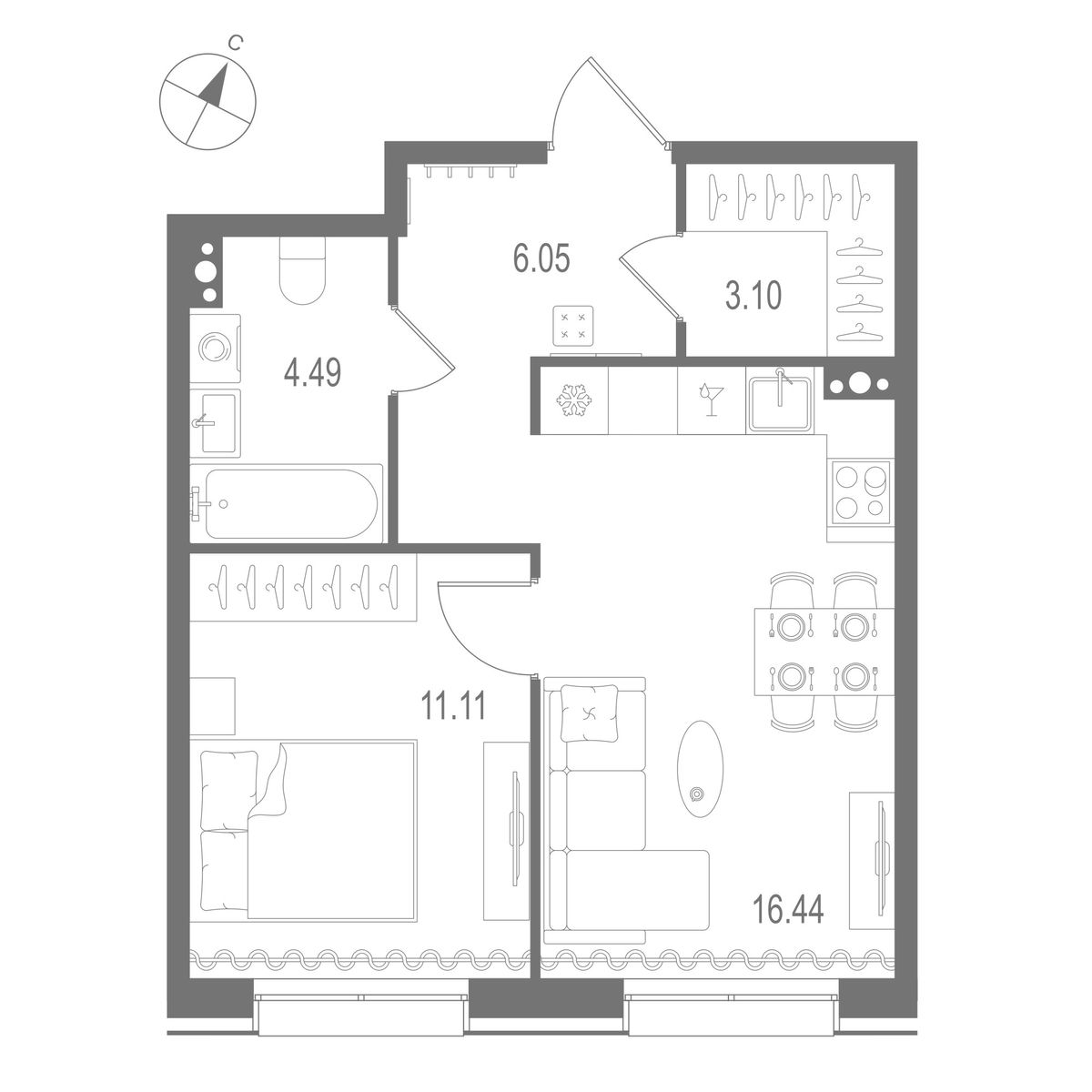 1-комнатная квартира, 41.19 м²; этаж: 5 - купить в Санкт-Петербурге