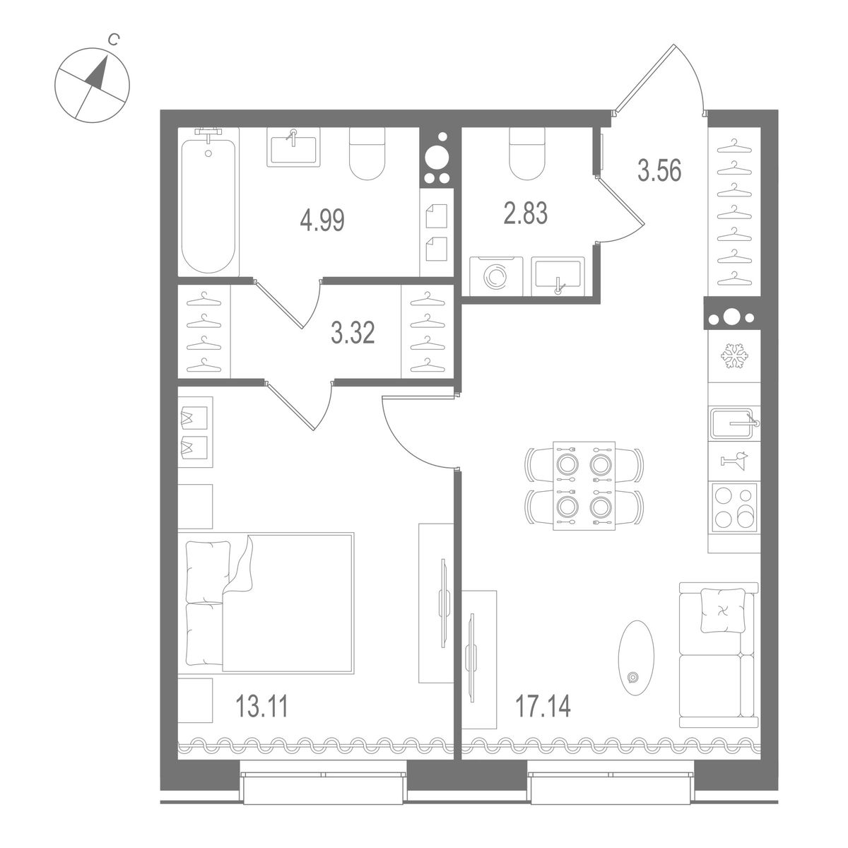 1-комнатная квартира, 44.95 м²; этаж: 5 - купить в Санкт-Петербурге
