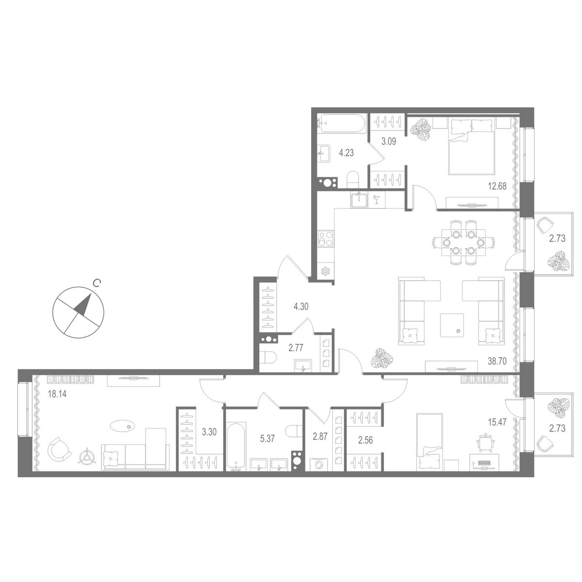 3-комнатная квартира, 119.32 м²; этаж: 7 - купить в Санкт-Петербурге
