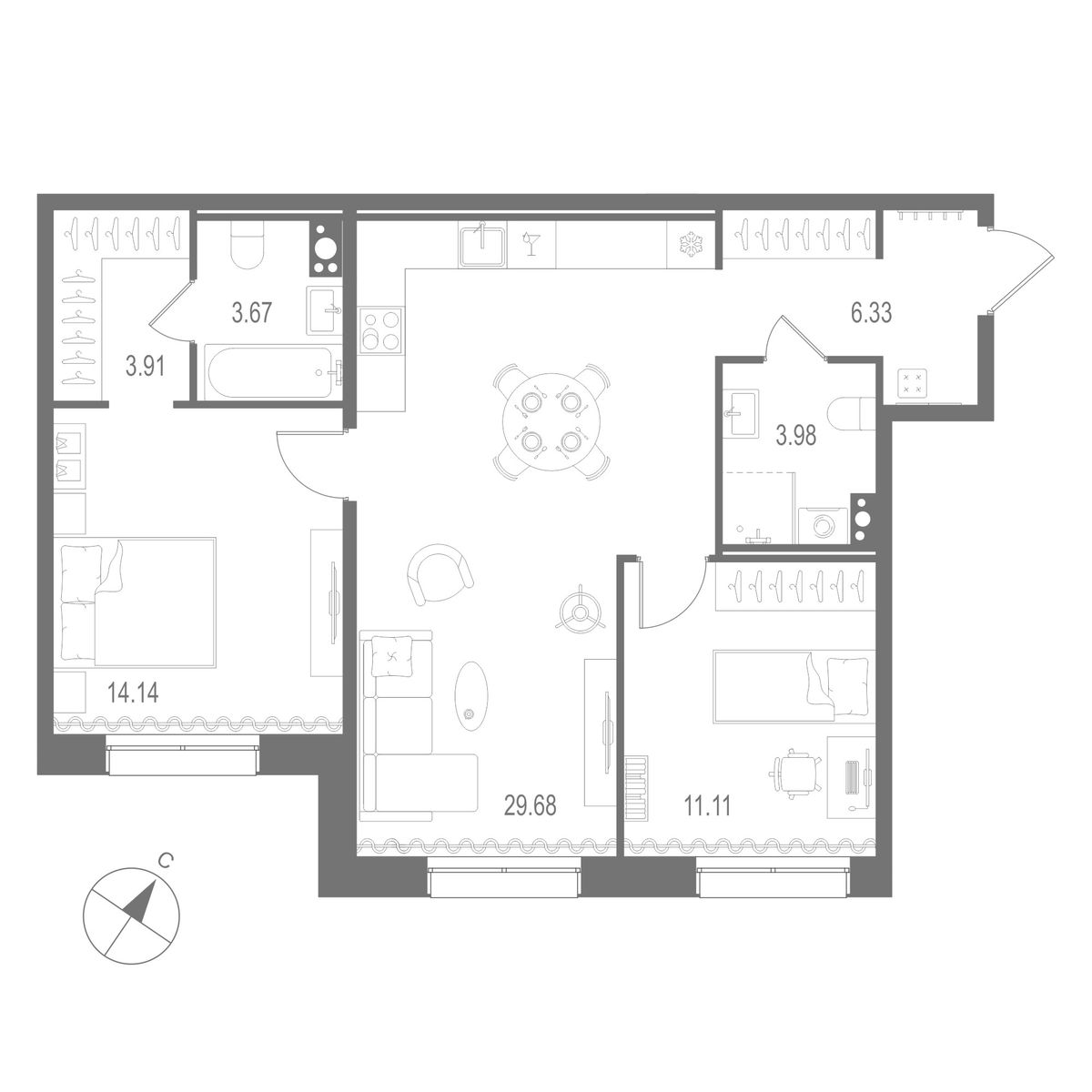 2-комнатная квартира, 72.82 м²; этаж: 7 - купить в Санкт-Петербурге