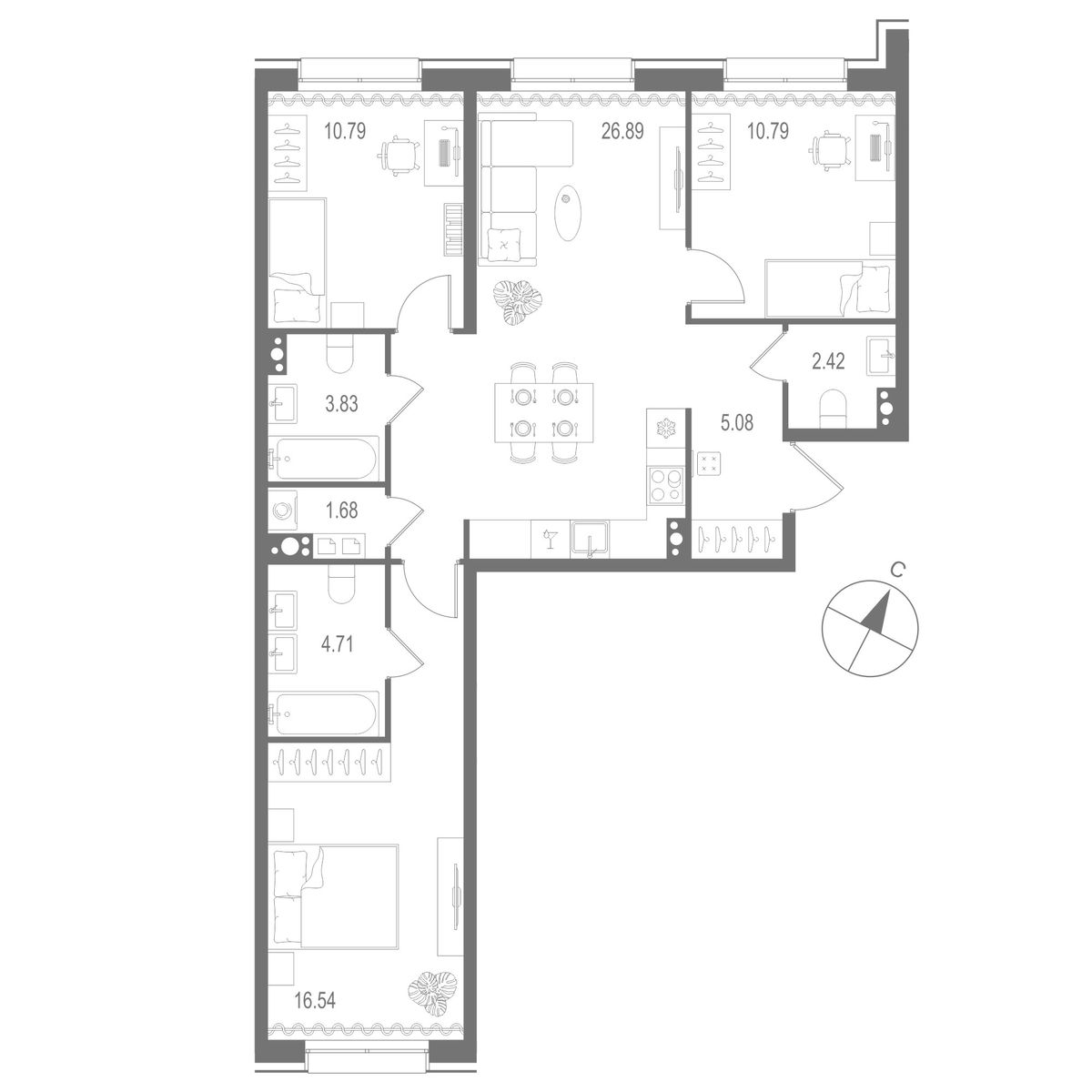 3-комнатная квартира, 82.73 м²; этаж: 9 - купить в Санкт-Петербурге