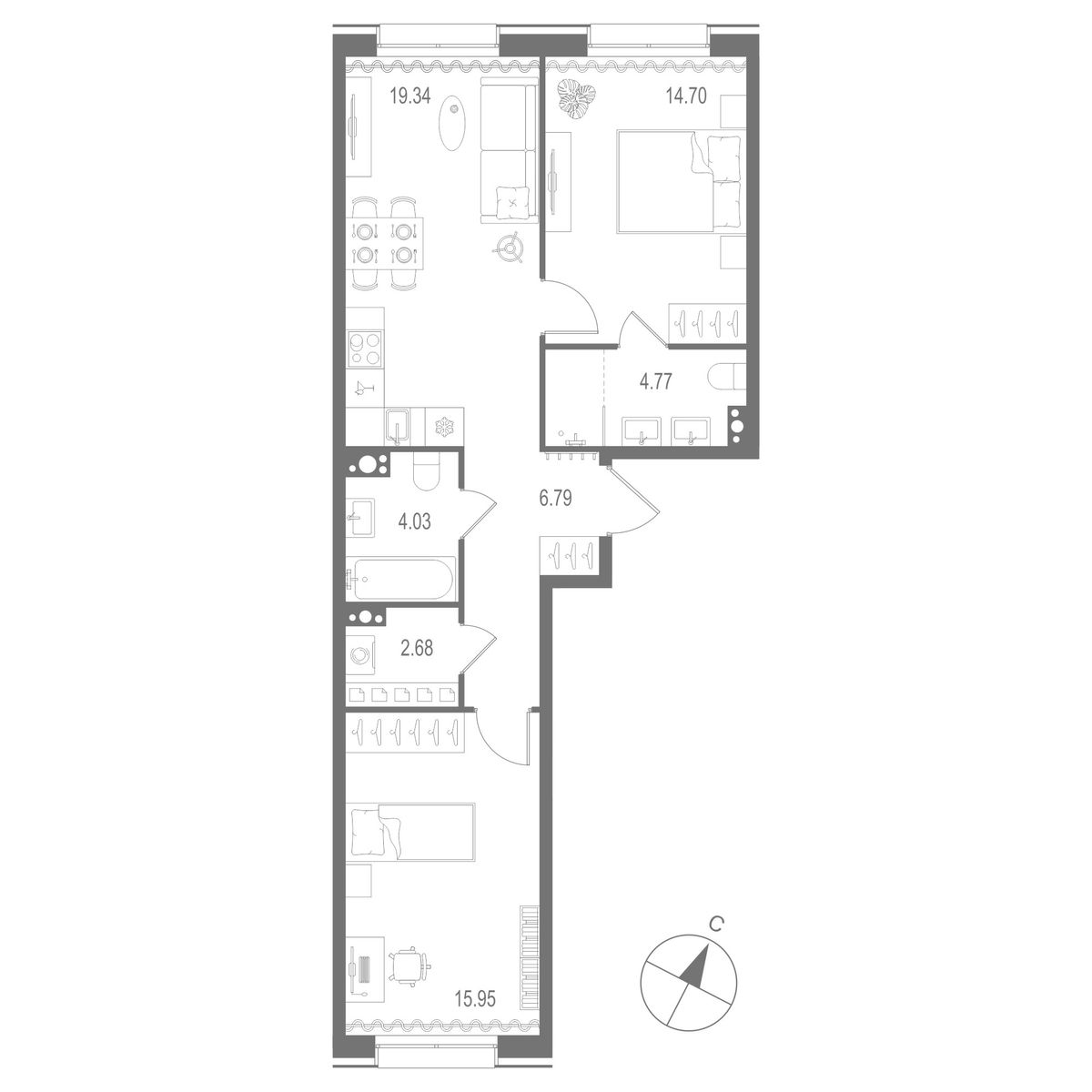 2-комнатная квартира, 68.26 м²; этаж: 9 - купить в Санкт-Петербурге