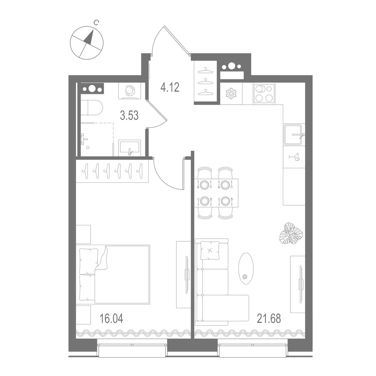 1-комнатная квартира, 45.37 м²; этаж: 6 - купить в Санкт-Петербурге