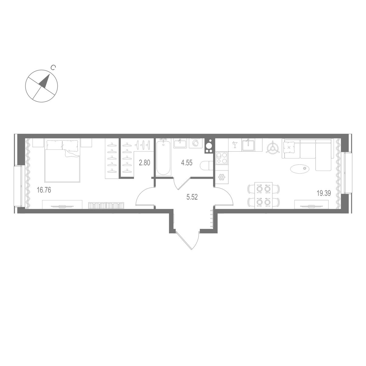 1-комнатная квартира №1 в: «Остров Первых»: 49.02 м²; этаж: 9 - купить в Санкт-Петербурге