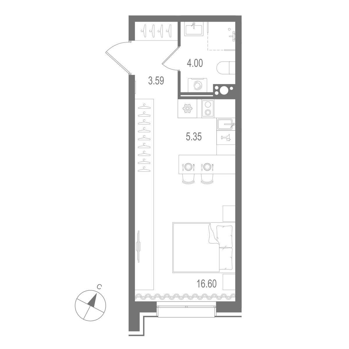 1-комнатная квартира, 29.54 м²; этаж: 6 - купить в Санкт-Петербурге